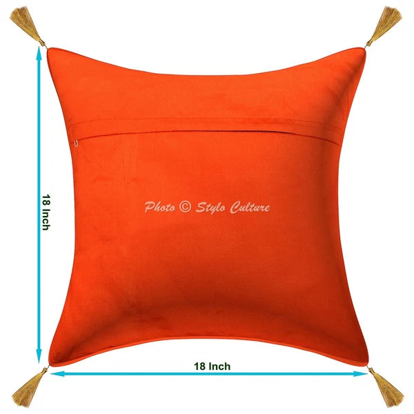 Orange Cushion Cover Brocade Jacquard Gypsy Handmade Tribal Ethnic Hippie Pillow