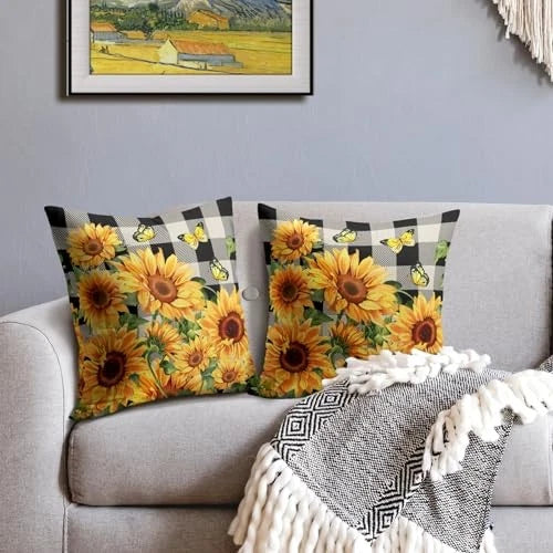 Sunflower Pillow Covers 18x18 Set of 2 18" x 18" (Pack of 2) Black Yellow Green