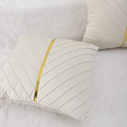 Velvet Throw Pillow Covers 16x16 inch Pack of 2 with Gold 16"L x 16"W Beige