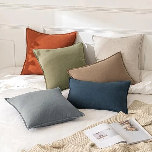 Decorative Linen Euro Sham Pillow 24" x 24" (Pack of 2) 2 Natural Beige
