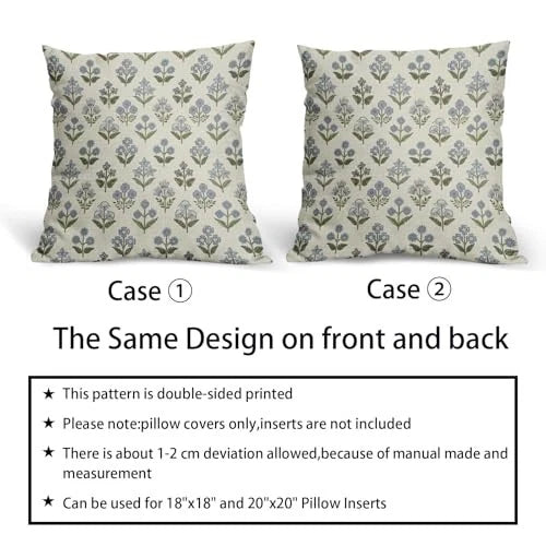 Block Print Pillow Covers 16x16 Inch Set of 2, 16" x 16" (Pack of 2) Blue Green