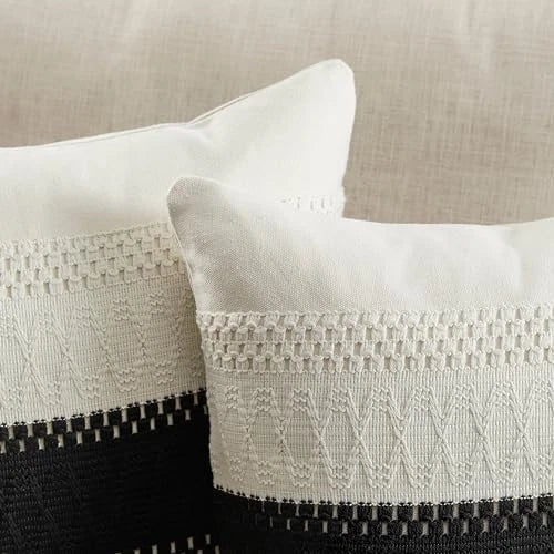 2 Packs Cotton Boho Throw Pillow Covers 20" x 20" (Pack of 2) Contrast/Black