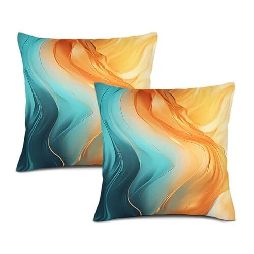Throw Pillow Covers Set of 2 Turquoise Marble 18" x 18" (Pack of 2) Orange Teal