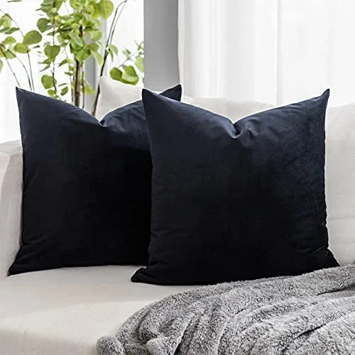 Soft Velvet Throw Pillow Covers 22x22 inch Set of 2 22" x 22" (Pack of 2) Black