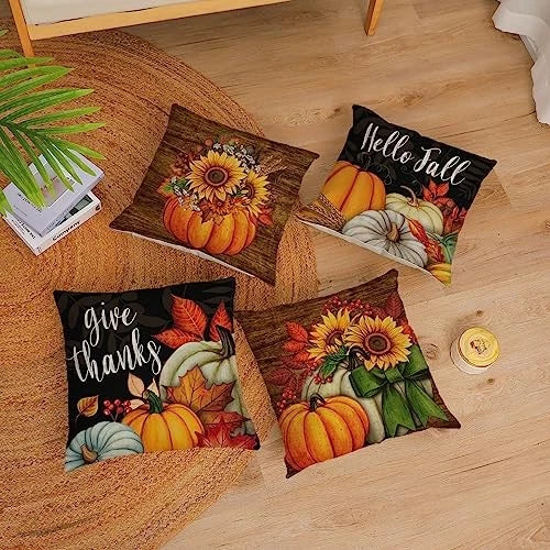 Set of 4 Fall Pillow Covers 18x18 Inch 18" x 18" (Pack of 4) A-fall 26
