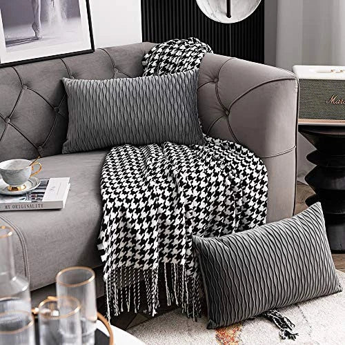 Striped Decorative Pillow Cases: 2 Pack 12x20 Inch 20" x 12" (Pack of 2) Grey