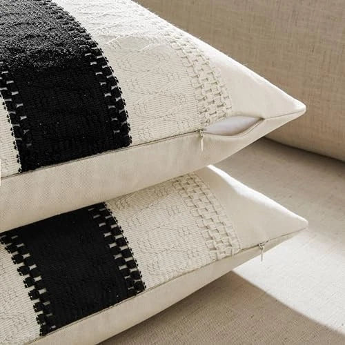 2 Packs Cotton Boho Throw Pillow Covers 20" x 20" (Pack of 2) Contrast/Black
