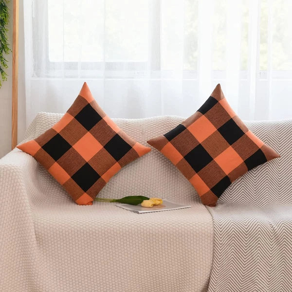 Set of 2 Buffalo Check Plaid Halloween Pillow Covers, Farmhouse Pillow Cases Cot
