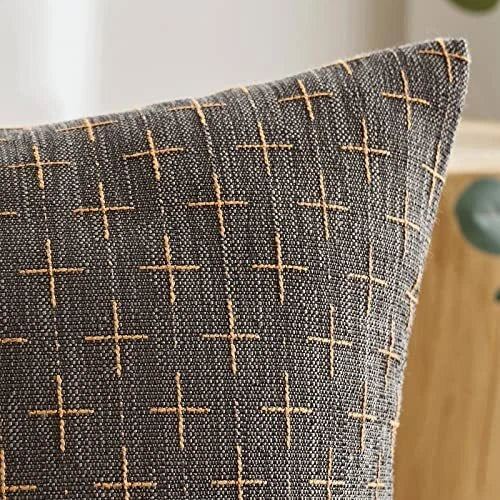 Pack of 2 Decorative Burlap Linen Throw Pillow 18" x 18" (Pack of 2) Dark Grey