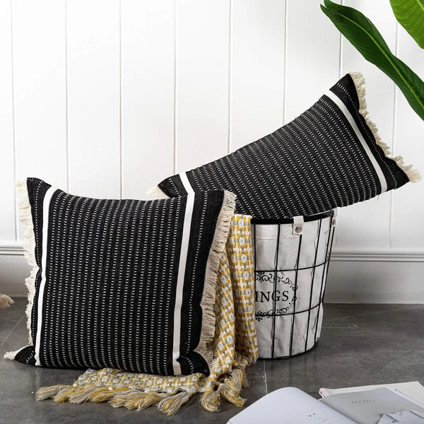 OJIA Modern Throw Pillow Cover with Tassels, Decorative Liana Fringe Accent C...