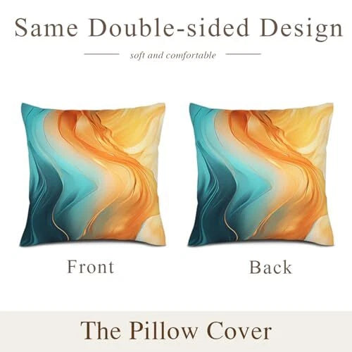 Throw Pillow Covers Set of 2 Turquoise Marble 18" x 18" (Pack of 2) Orange Teal