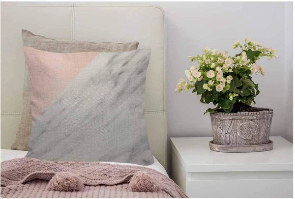 Pillow Cover Marble Pattern White Pink - Soft Linen Pillow Case for Decorative B