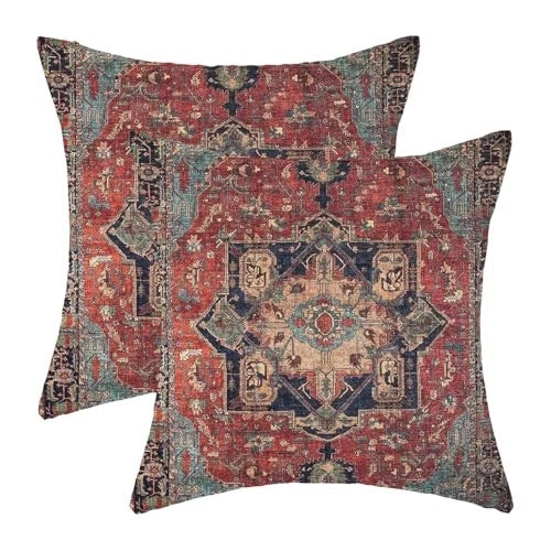 Boho Pillow Covers 16x16 Inch 2 Pcs Vintage 16" x 16" (Pack of 2) Red Teal Boho