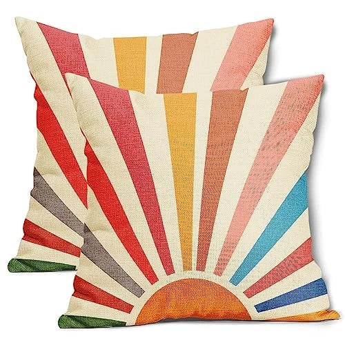 Boho Sun Sunshine Pillow Covers 18X18 Sunset 18" x 18" (Pack of 2) Rainbow