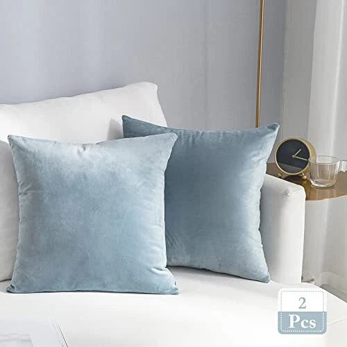 Pack of 2 Cozy Velvet Pillow Covers Square 22" x 22" (Pack of 2) Silver Blue