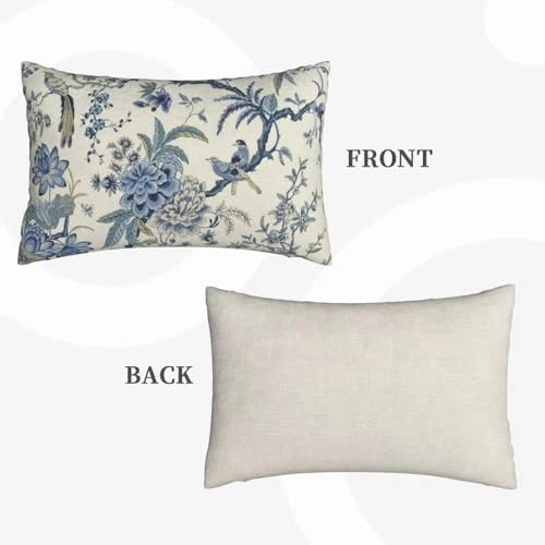 Spring Floral Birds Pillow Covers 12 x 12" x 20" (Pack of 2) Blue Flower Birds