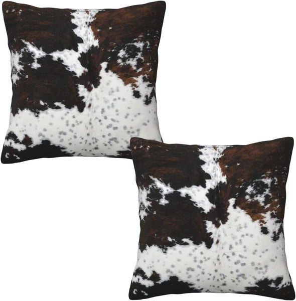 Western Brown Cow Print Pillow Covers 18X18 Set of 2, Cowfur Print Throw Pillow