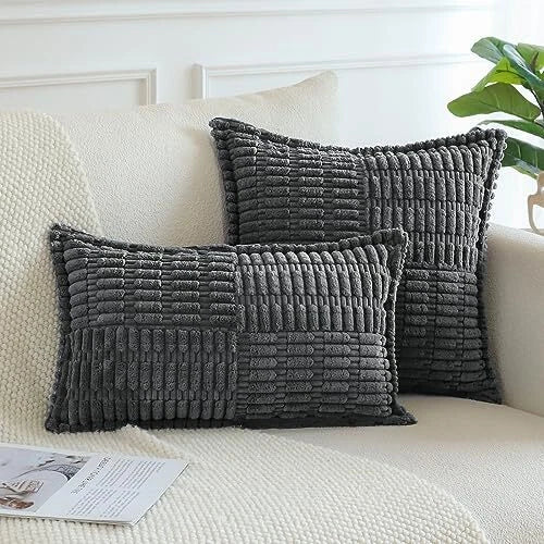 Pack of 2 Soft Corduroy Pillow Covers with 12" x 20" (Pack of 2) Dark Grey