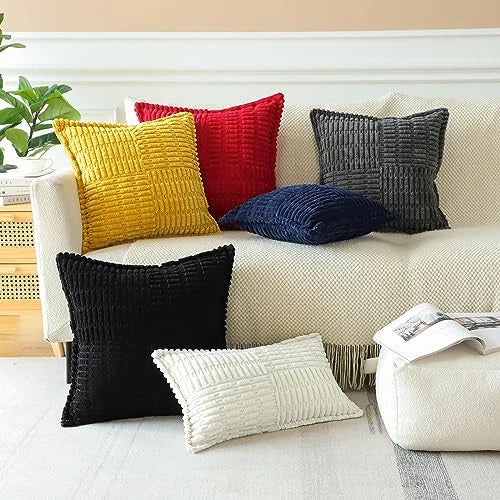 Pack of 2 Soft Corduroy Pillow Covers with 12" x 20" (Pack of 2) Dark Grey