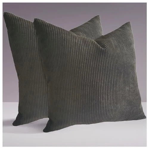 2 pcs Pack Throw Pillow Covers 18" x 18" (Pack of 2) Plush Striped Dark Brown