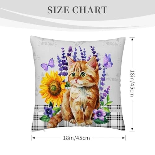 Pillow Covers 18x18 Inch Set of 2 Sunflower 18" x 18" (Pack of 2) Cute Cat