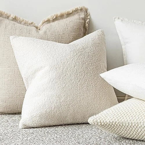 Pack of 2, Curly Faux Fur Decorative Throw Pillow 12"x20",2 Pieces Cream White