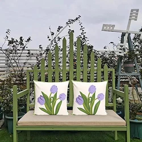 Pack of 2 Embroidered Decorative Throw Pillow Cover 18x18 Inch Purple Tulip