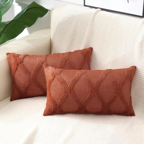 Fall Throw Pillow Covers 12x20 Inch Set of 2, Soft 20" x 12" (Pack of 2) Rust