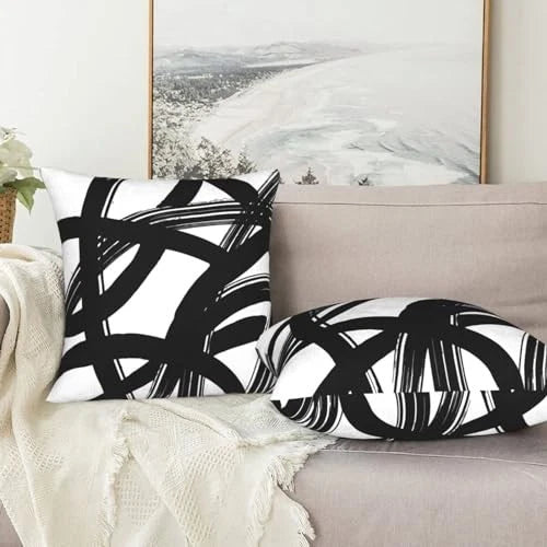 Throw Pillow Covers 16x16 in Set 16" x 16" (Pack of 2) Black and White Striped