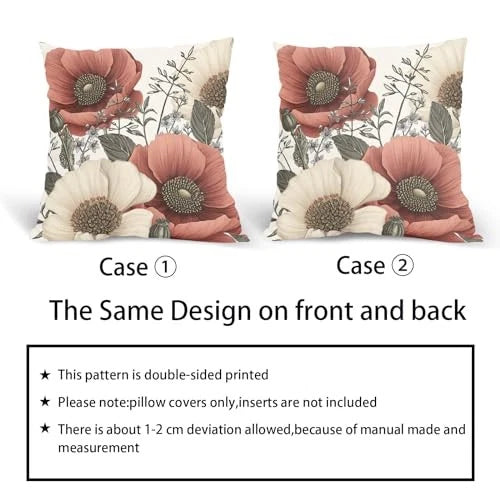 Vintage Flower Pillow Covers 18x18 Inch 18" x 18" (Pack of 2) Vintage Floral