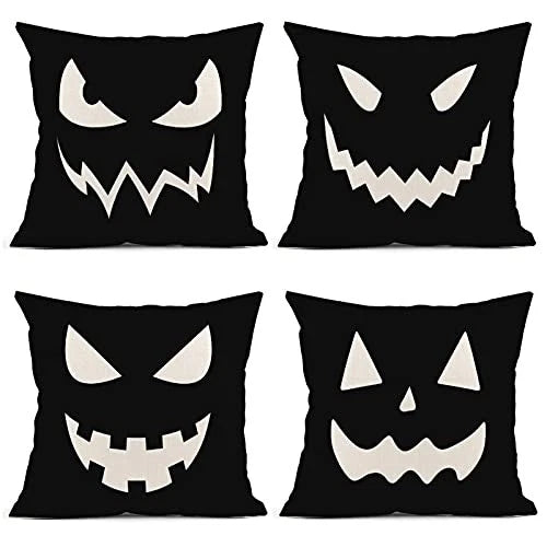 Pillow Covers Set of 4 Home Outdoor Decorative Halloween Black and Pumpkin