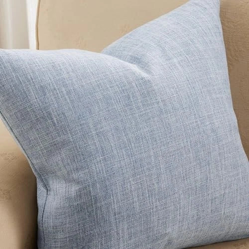 Rustic Linen Throw Pillow Covers Set of 2, 18x18 18" x 18" (Pack of 2) Blue