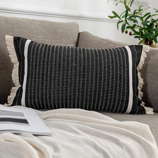 OJIA Modern Throw Pillow Cover with Tassels, Decorative Liana Fringe Accent C...