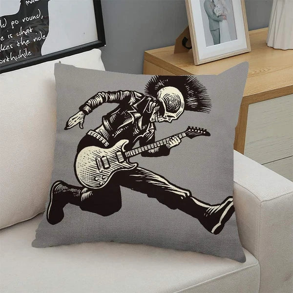 Throw Pillow Cover Rock Skull Punk Guitarist Music Skeleton Jacket Guitar Hand S