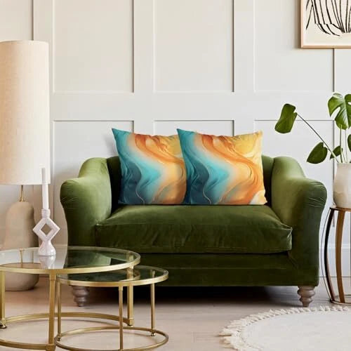 Throw Pillow Covers Set of 2 Turquoise Marble 18" x 18" (Pack of 2) Orange Teal