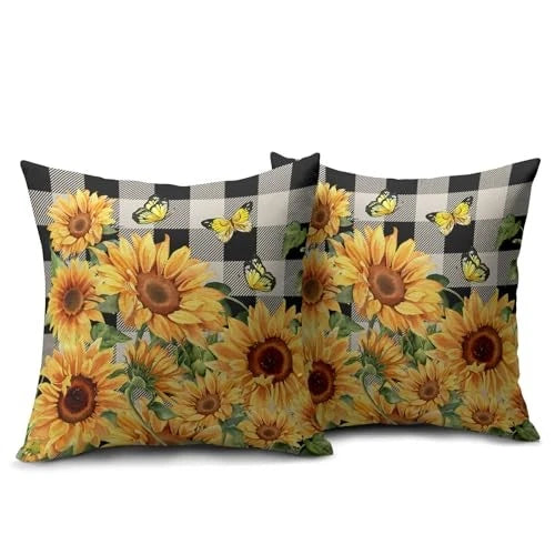 Sunflower Pillow Covers 18x18 Set of 2 18" x 18" (Pack of 2) Black Yellow Green