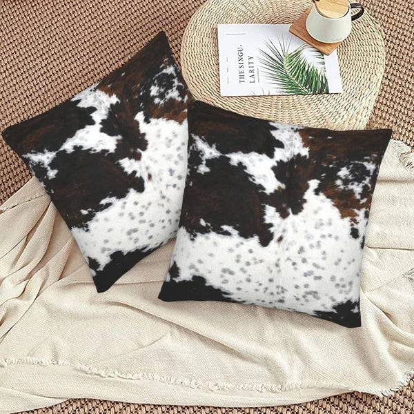 Western Brown Cow Print Pillow Covers 18X18 Set of 2, Cowfur Print Throw Pillow