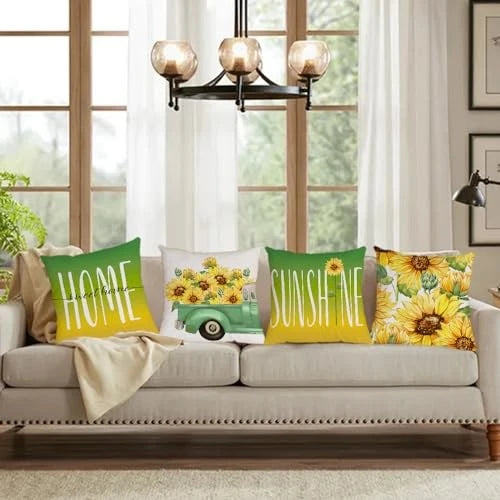 Spring Summer Pillow Covers 18x18 Set of 4 Sunflower 18*18 inch B-summer 14