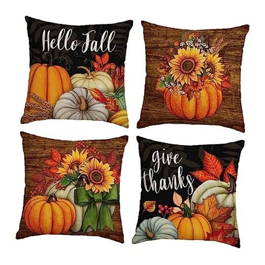 Set of 4 Fall Pillow Covers 18x18 Inch 18" x 18" (Pack of 4) A-fall 26