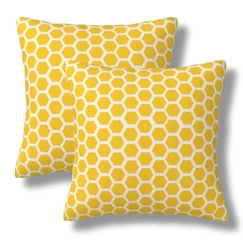 Bee Honeycombs Throw Pillow Covers 18x18 Set of 2 18" x 18" (Pack of 2) Yellow