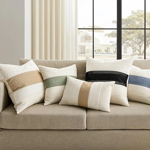 2 Packs Cotton Boho Throw Pillow Covers 20" x 20" (Pack of 2) Contrast/Black