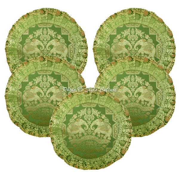 Green Cushion Cover Brocade Jacquard Gypsy Elephant Tribal Hippie Pillow