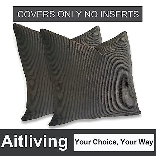 2 pcs Pack Throw Pillow Covers 18" x 18" (Pack of 2) Plush Striped Dark Brown