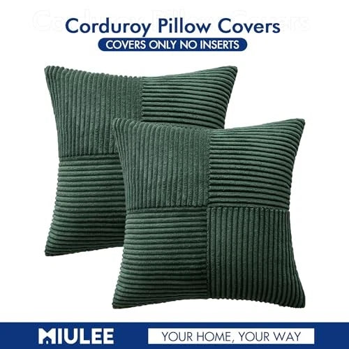 Corduroy Pillow Covers Pack of 2 Boho 20" x 20" (Pack of 2) Army Green