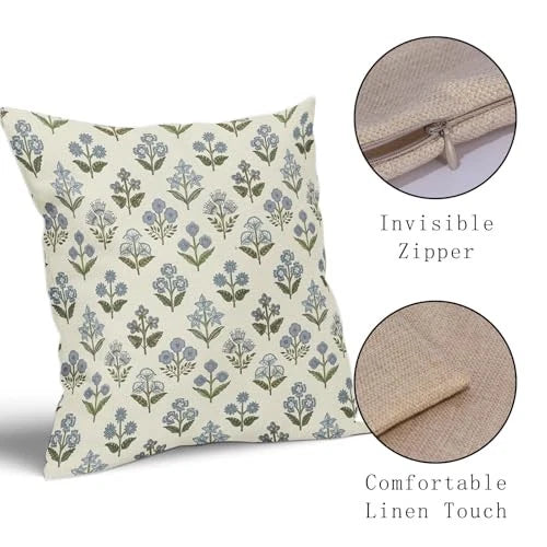 Block Print Pillow Covers 16x16 Inch Set of 2, 16" x 16" (Pack of 2) Blue Green
