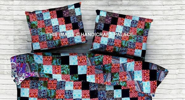 Patchwork Pillow Cover Indian Hand Print Pillow Sham Cotton Bed Sofa Decor Throw