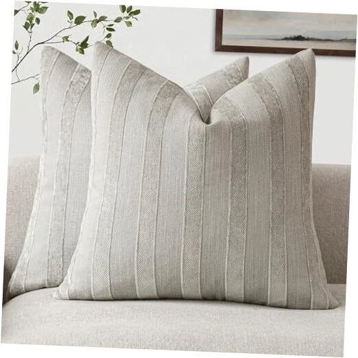 Set of 2 Decorative Striped Chenille Throw Pillow 22" x 22" (Pack of 2) Dove