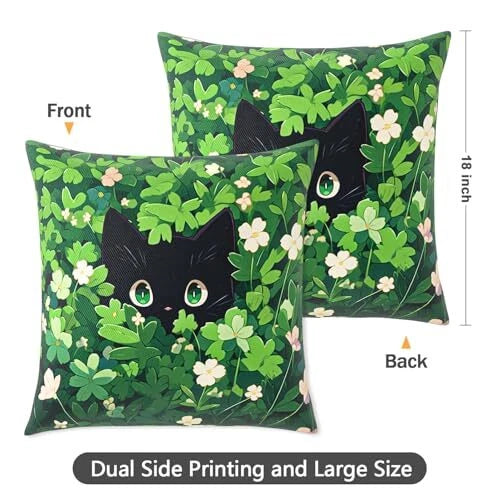 Throw Pillow Covers, 18x18 Inch Cotton Linen Pillow Cases 2pcs-a-cute Black Cat