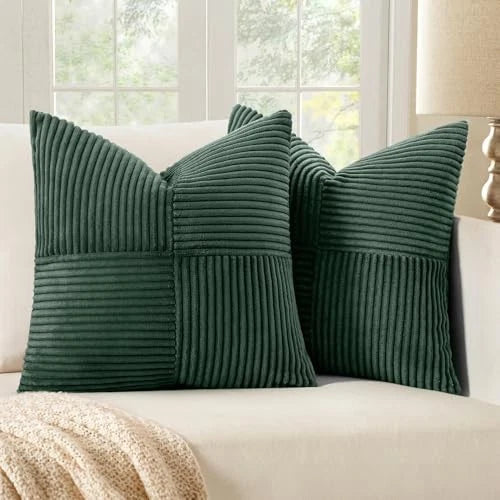 Corduroy Pillow Covers Pack of 2 Boho 20" x 20" (Pack of 2) Army Green