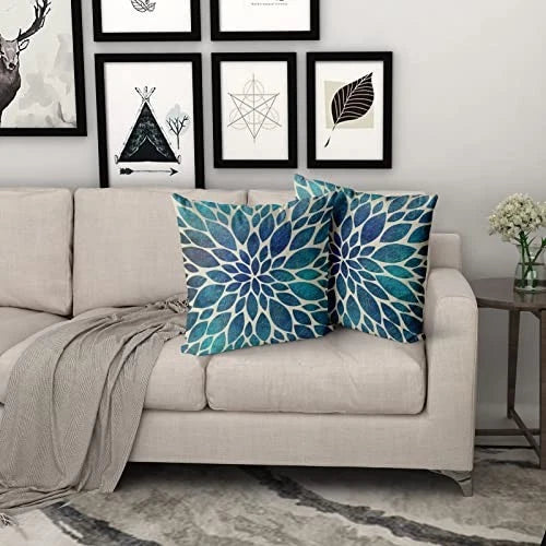 Spring Pillow Covers 18X18 in Navy Blue Teal 18" x 18" (Pack of 2) Teal Dahlia